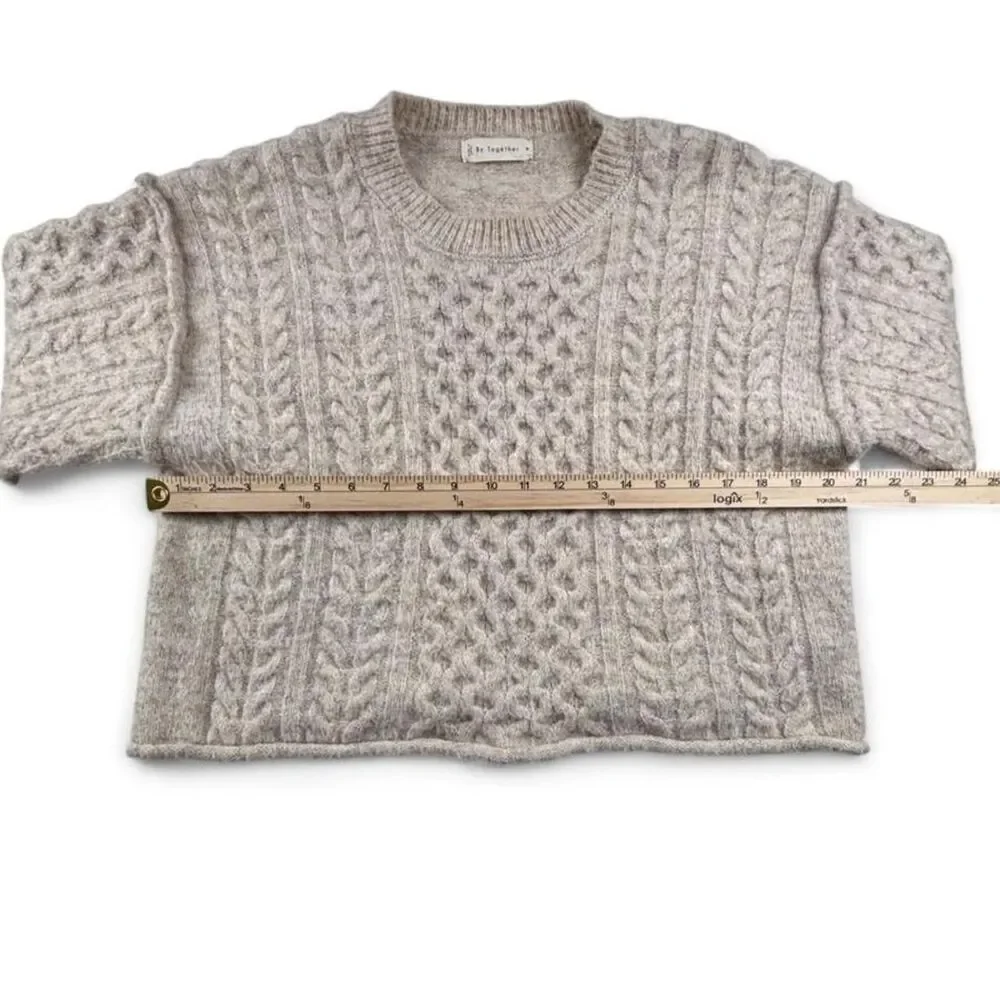 By Together Cream Cable Knit Cropped Sweater Women's Medium Cozy